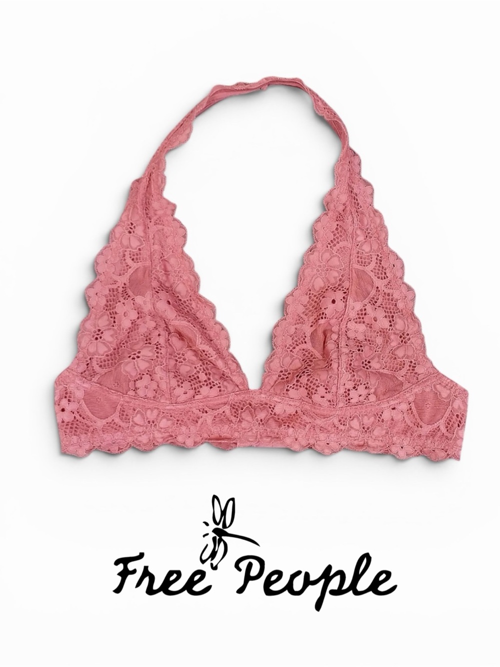 FREE PEOPLE Intimately Floral Lace Halter Bralette – Rose, Size Medium